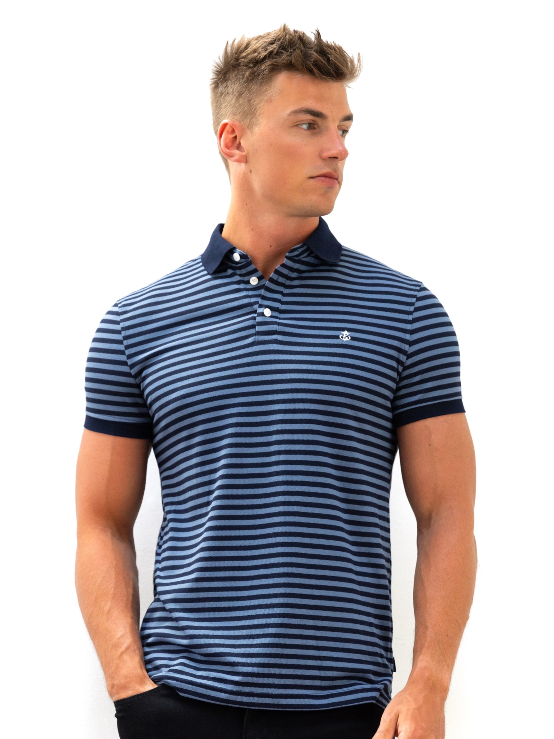 Stripe Polo Shirt - Mid Navy
