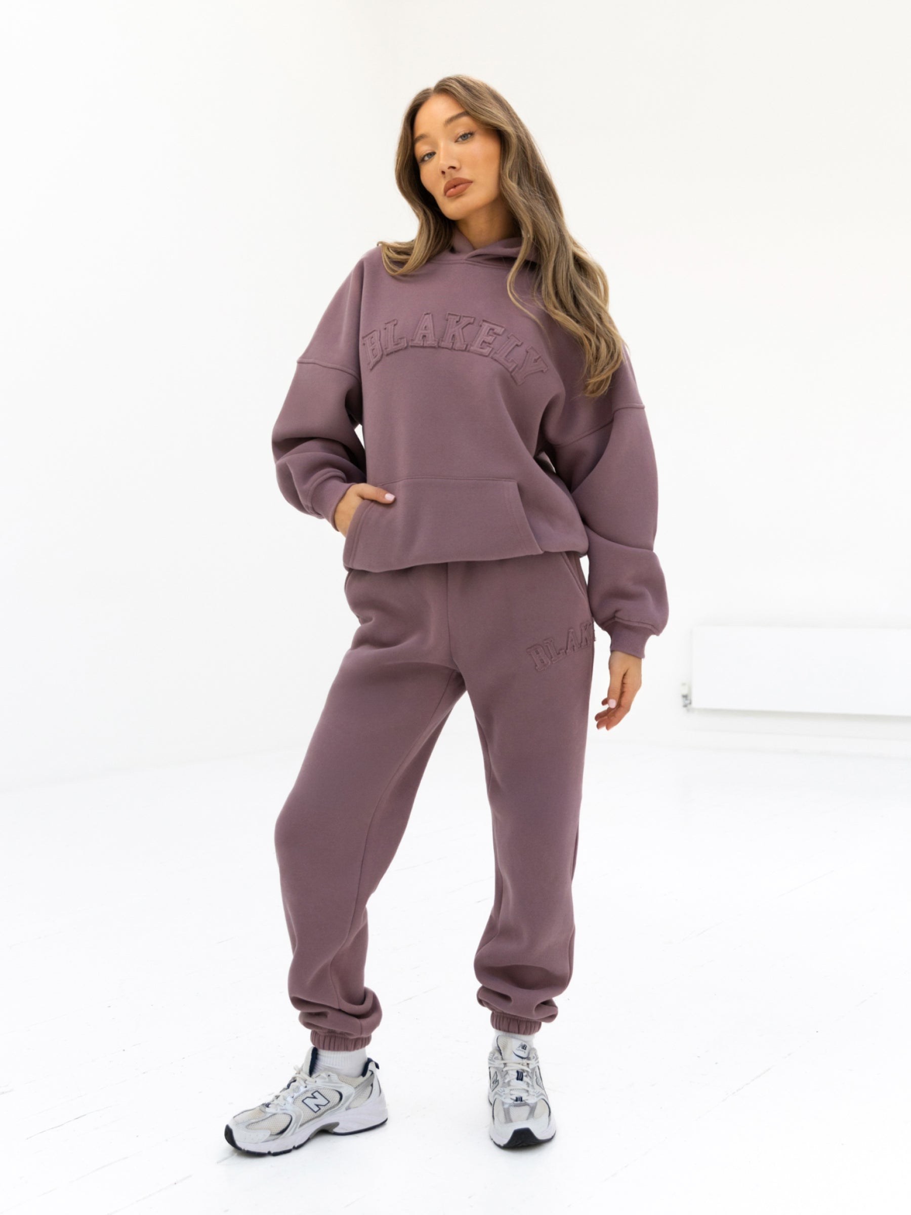 Tonal Varsity Oversized Hoodie & Sweatpants Set - Soft Mauve