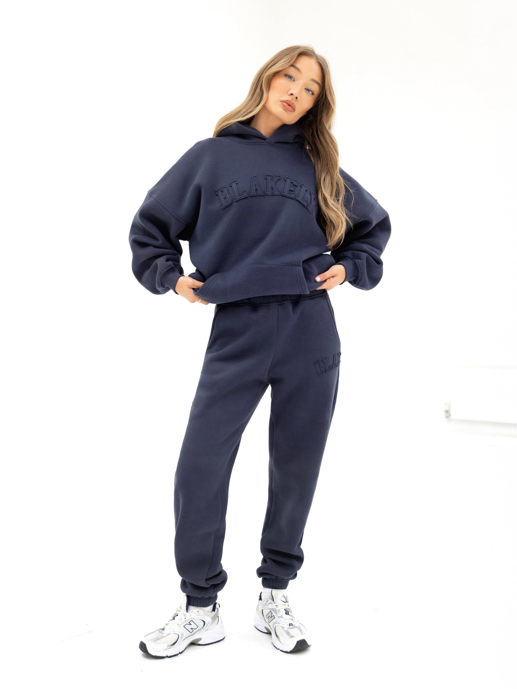 Tonal Varsity Oversized Hoodie & Sweatpants Set - True Navy
