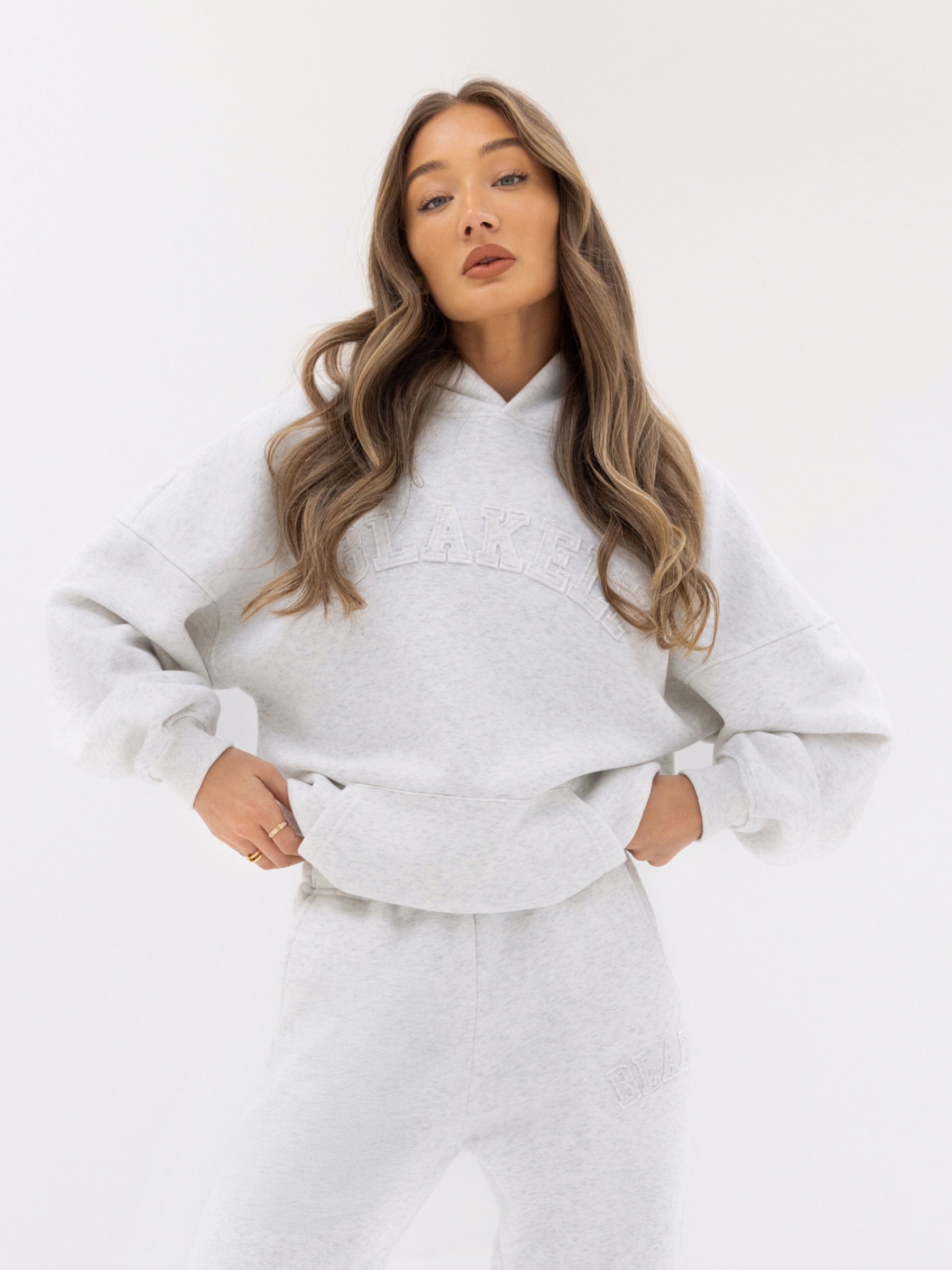 Tonal Varsity Oversized Hoodie - Marl White