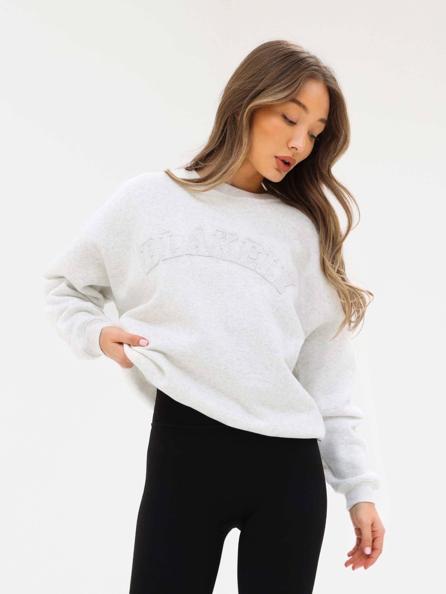 Tonal Varsity Oversized Jumper - Marl White