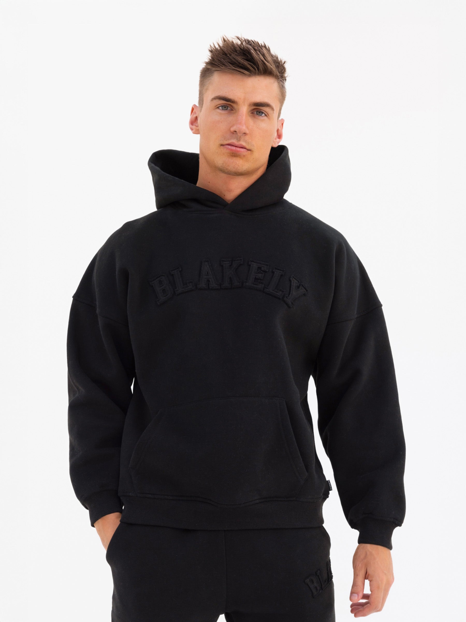 Tonal Varsity Relaxed Hoodie - Black