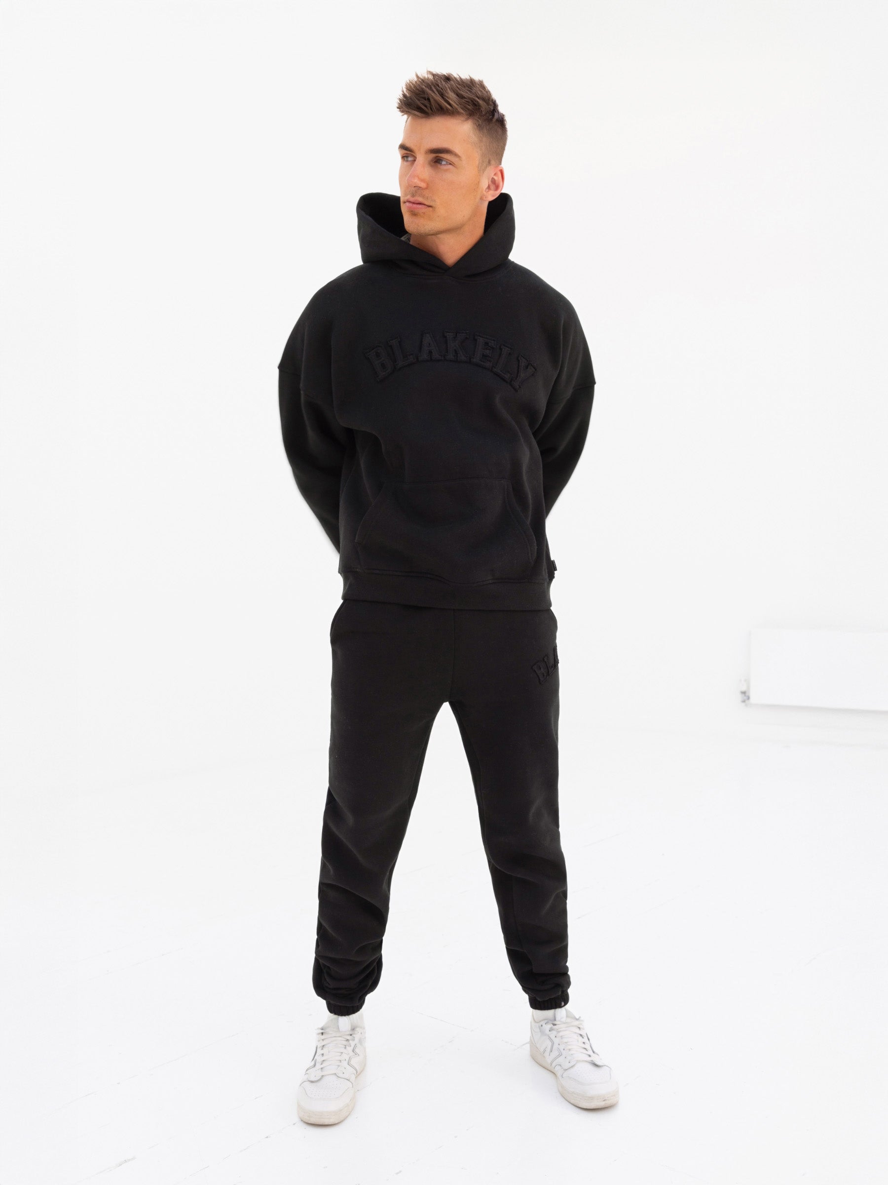 Tonal Varsity Relaxed Hoodie - Black