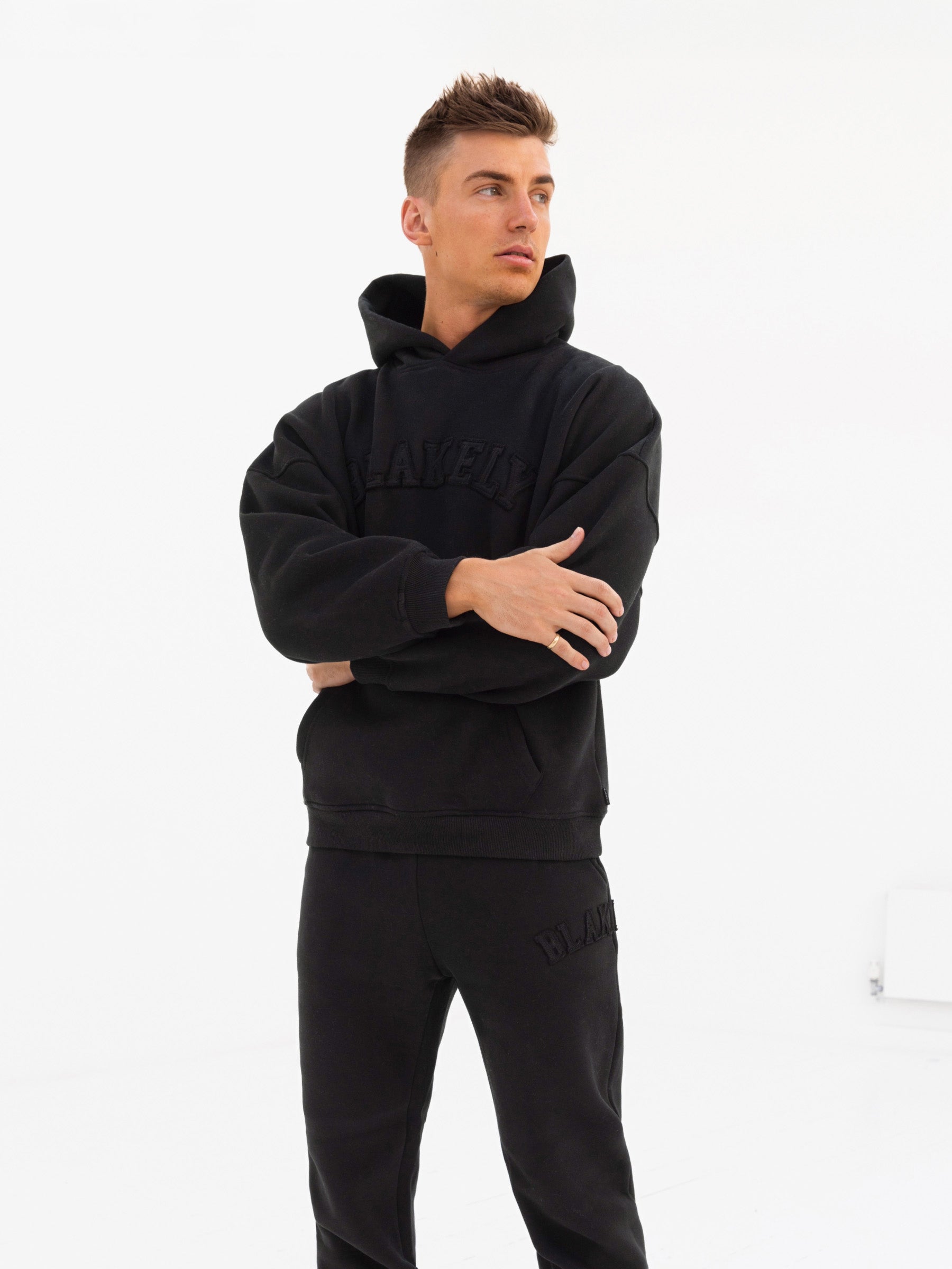 Tonal Varsity Relaxed Hoodie - Black